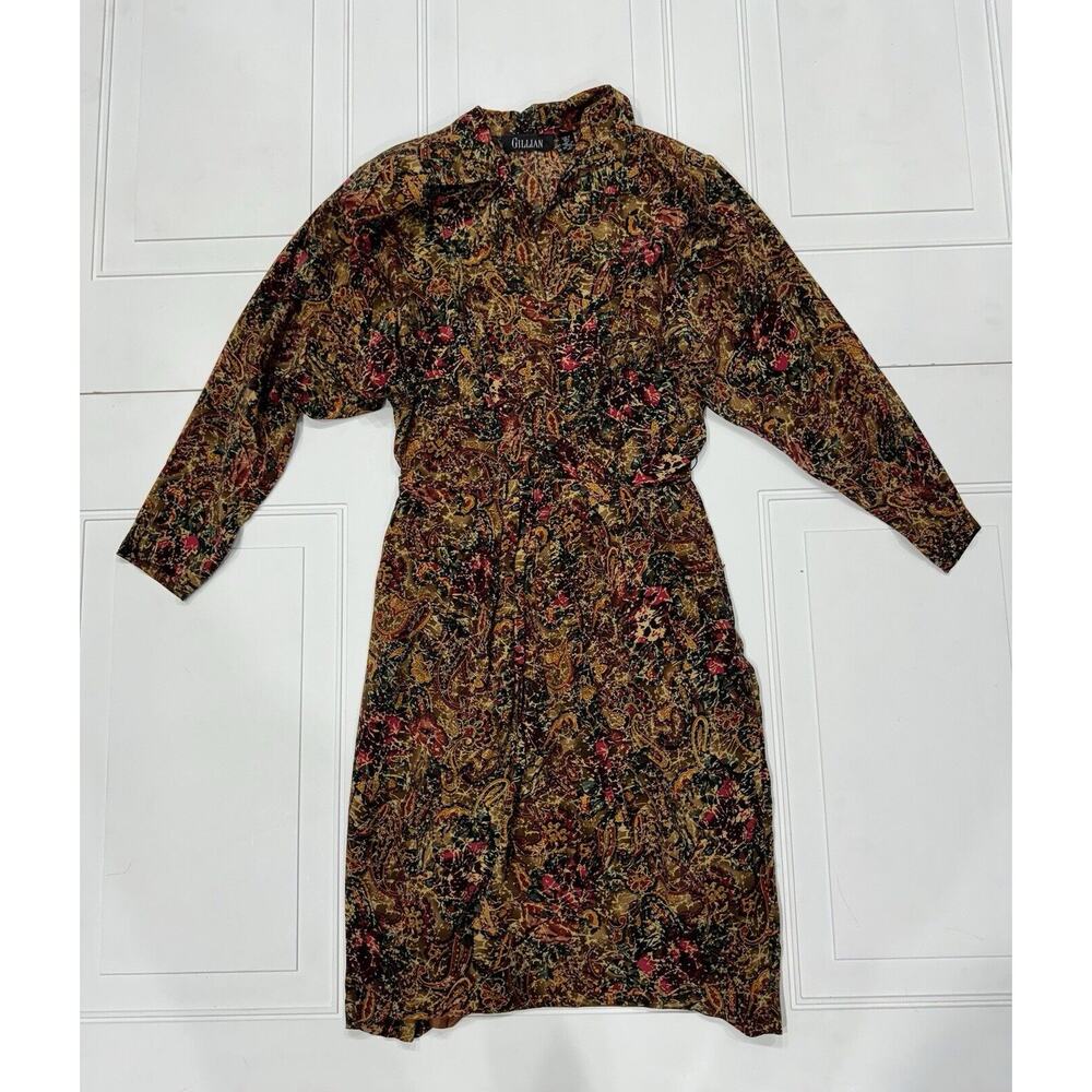 Gillian Vintage Paisley 100% Silk Dress Size 10 Multicolor Shoulder Pads 80’s